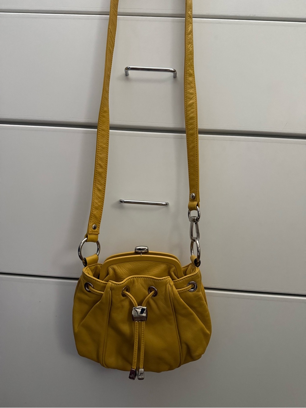 b. makowsky Yellow Leather Drawstring Shoulder Bag - Picture 9 of 9